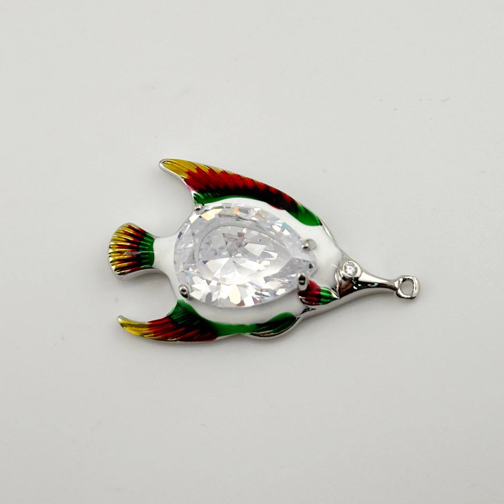 Подвеска рыба с фианитом 21*36мм цвет серебро